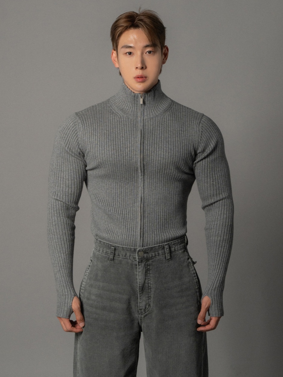 高領肌肉保暖針織拉鍊衫