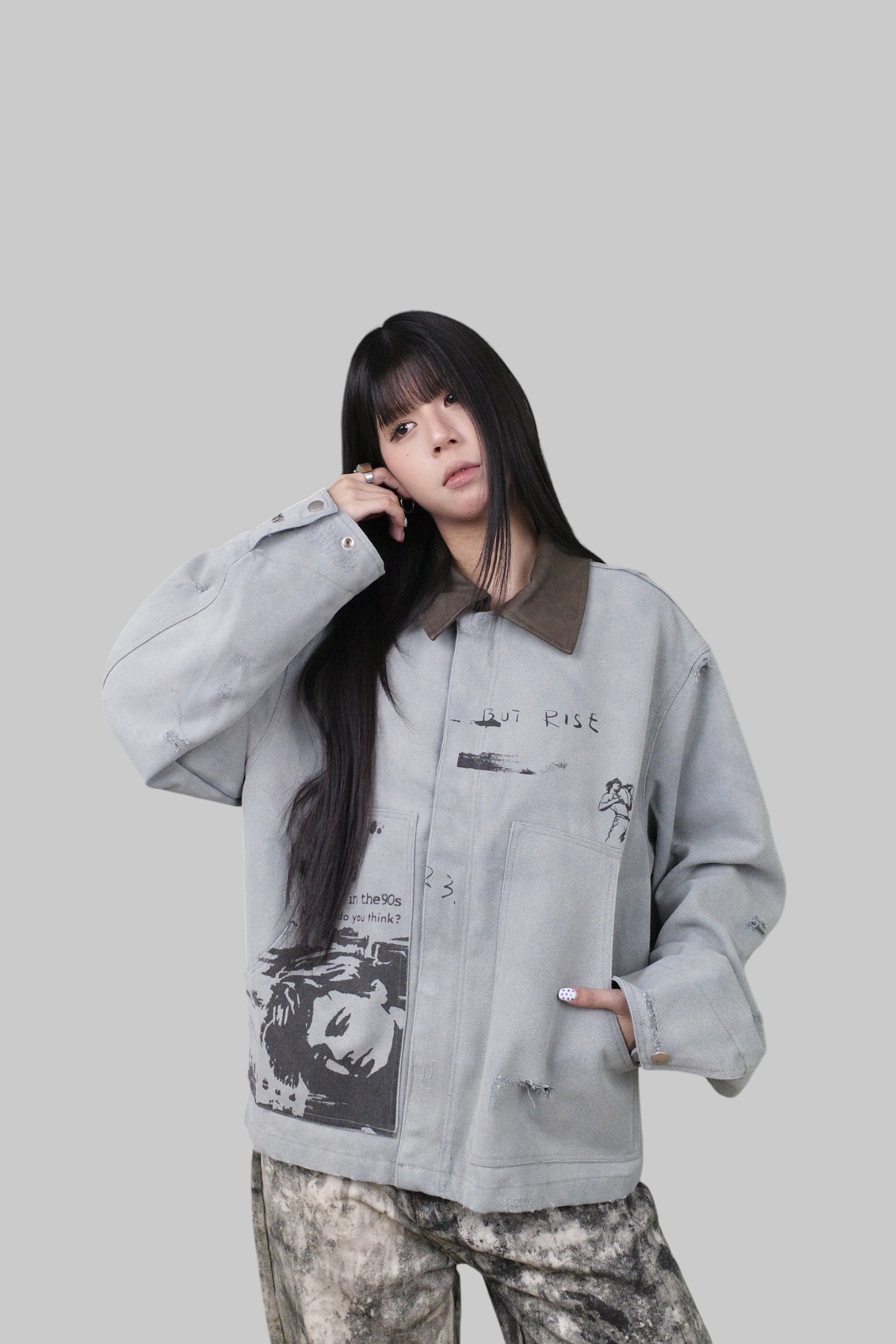 『Always_Good』做舊 刷破 PU皮領 工裝 外套