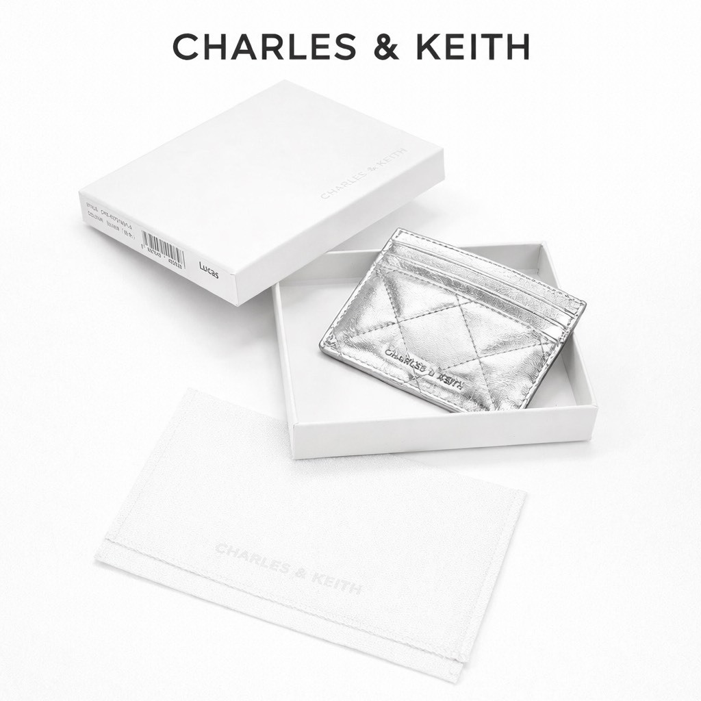 CHARLES & KEITH 小CK 冬季限定 縫菱格紋 卡夾 銀色