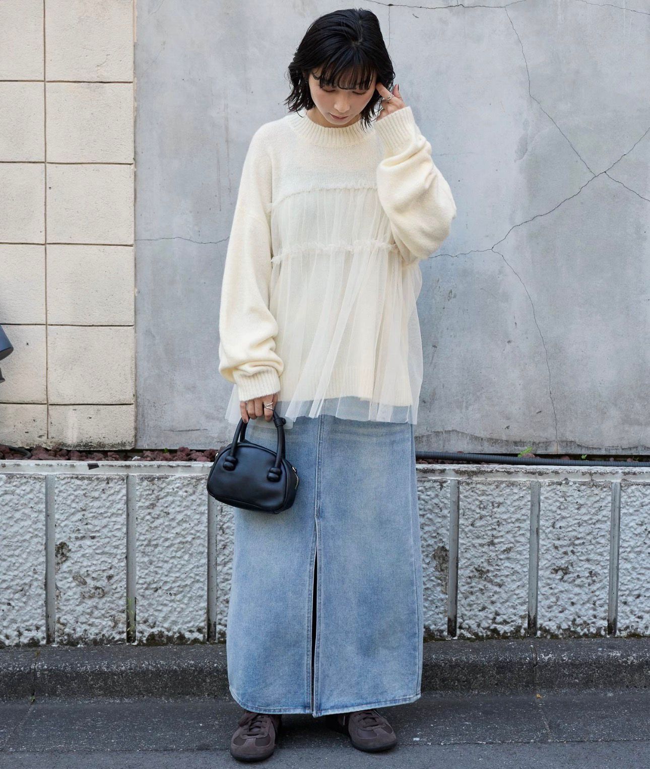 【預購】JN1219103 Mono-Mart 薄紗荷葉邊套頭針織上衣