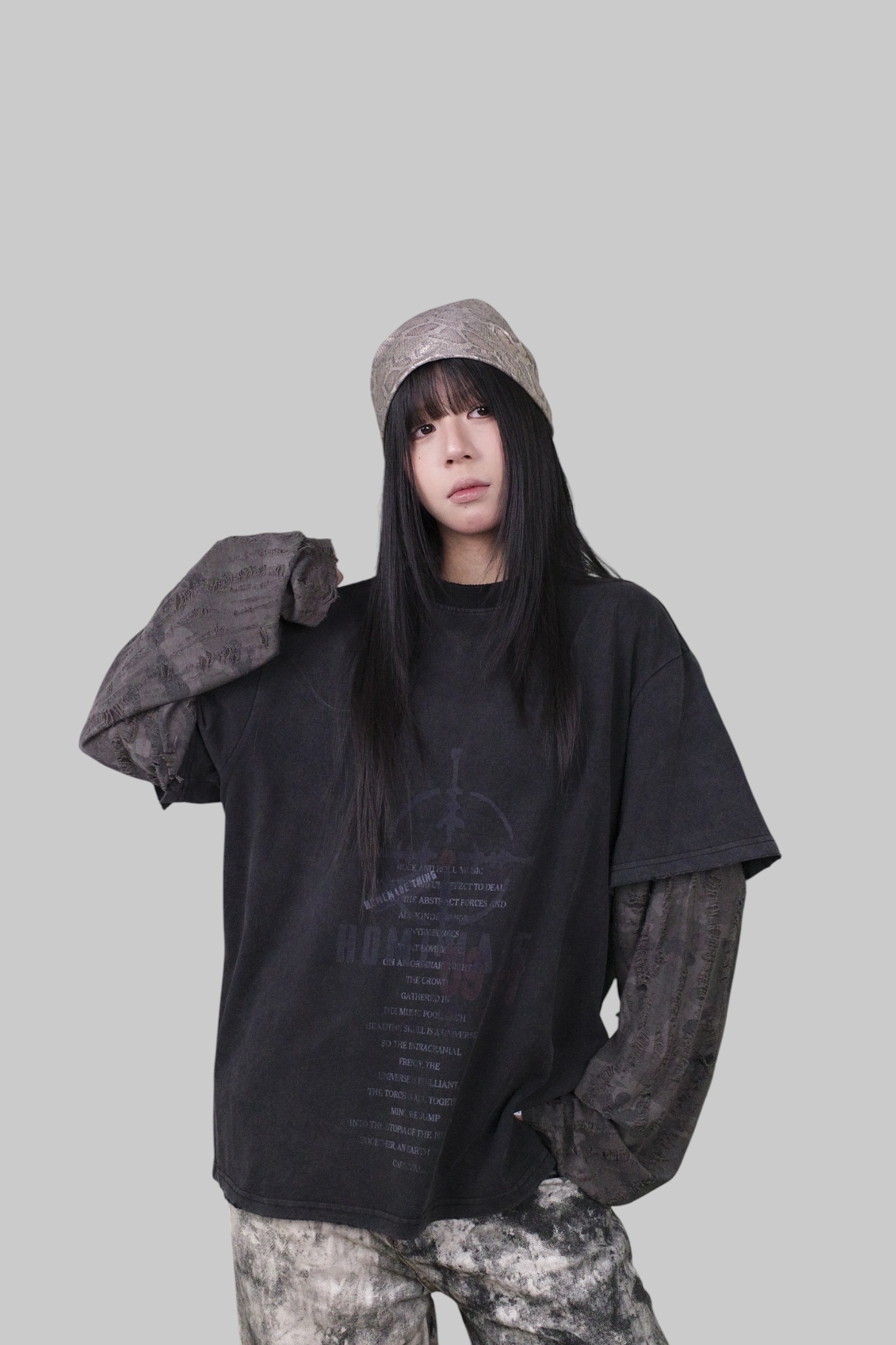 『Always_Good』假兩件 做舊 破壞 迷彩 薄長袖