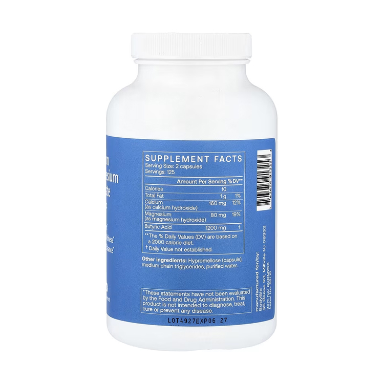 Bodybio Calcium Magnesium Butyrate 600mg ,250 Capsules