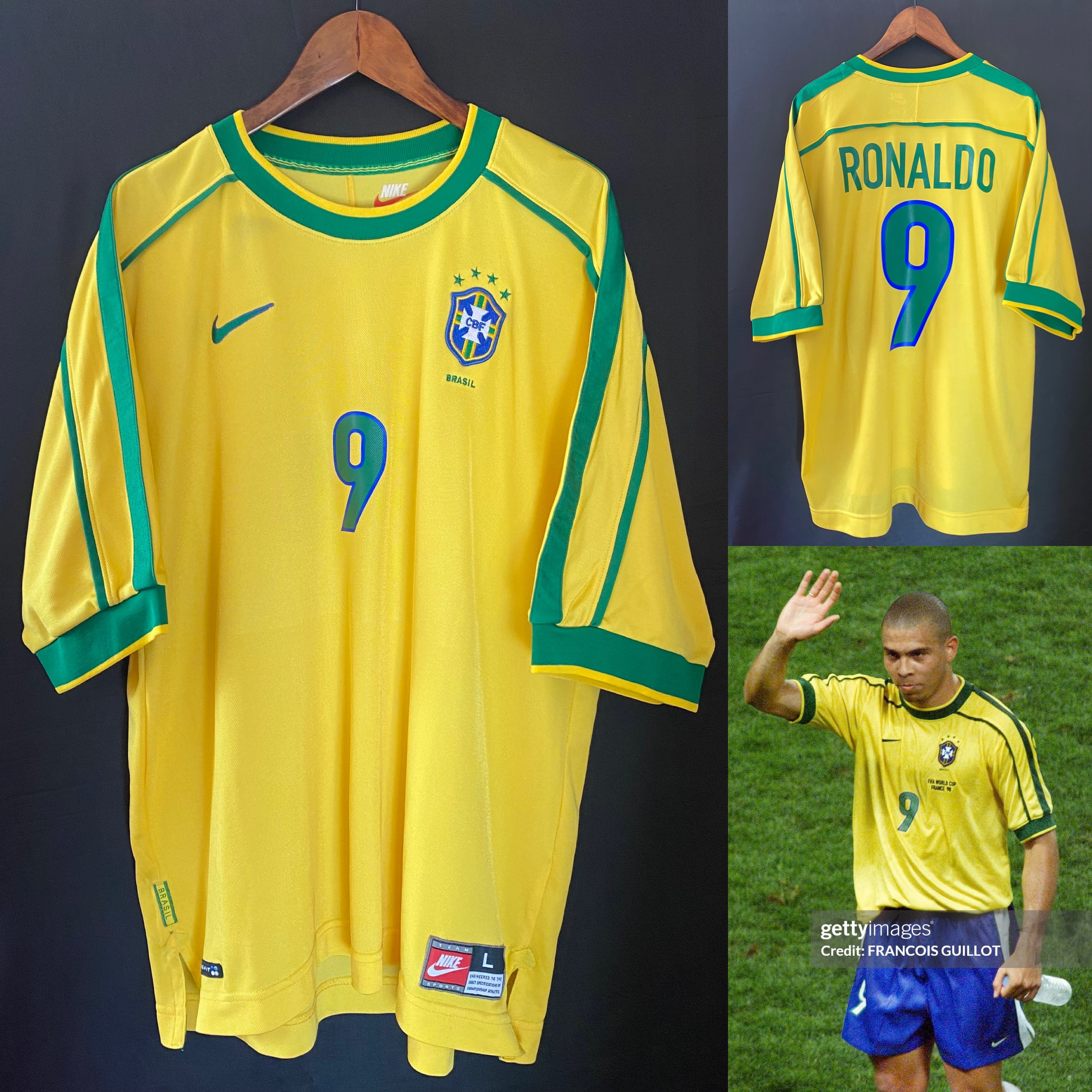 Brazil 1998 Nike Home Shirt #9 RONALDO