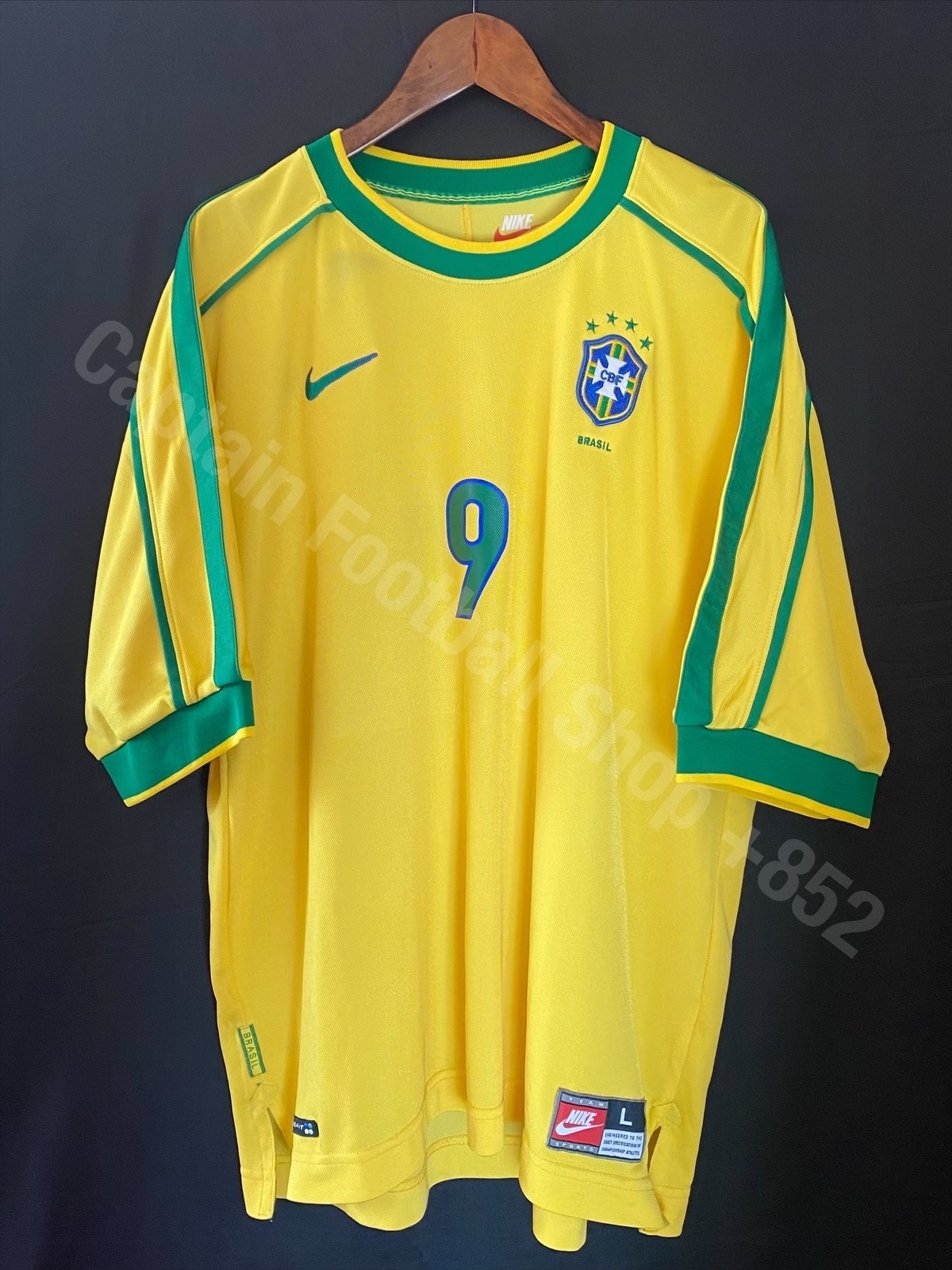 Brazil 1998 Nike Home Shirt #9 RONALDO