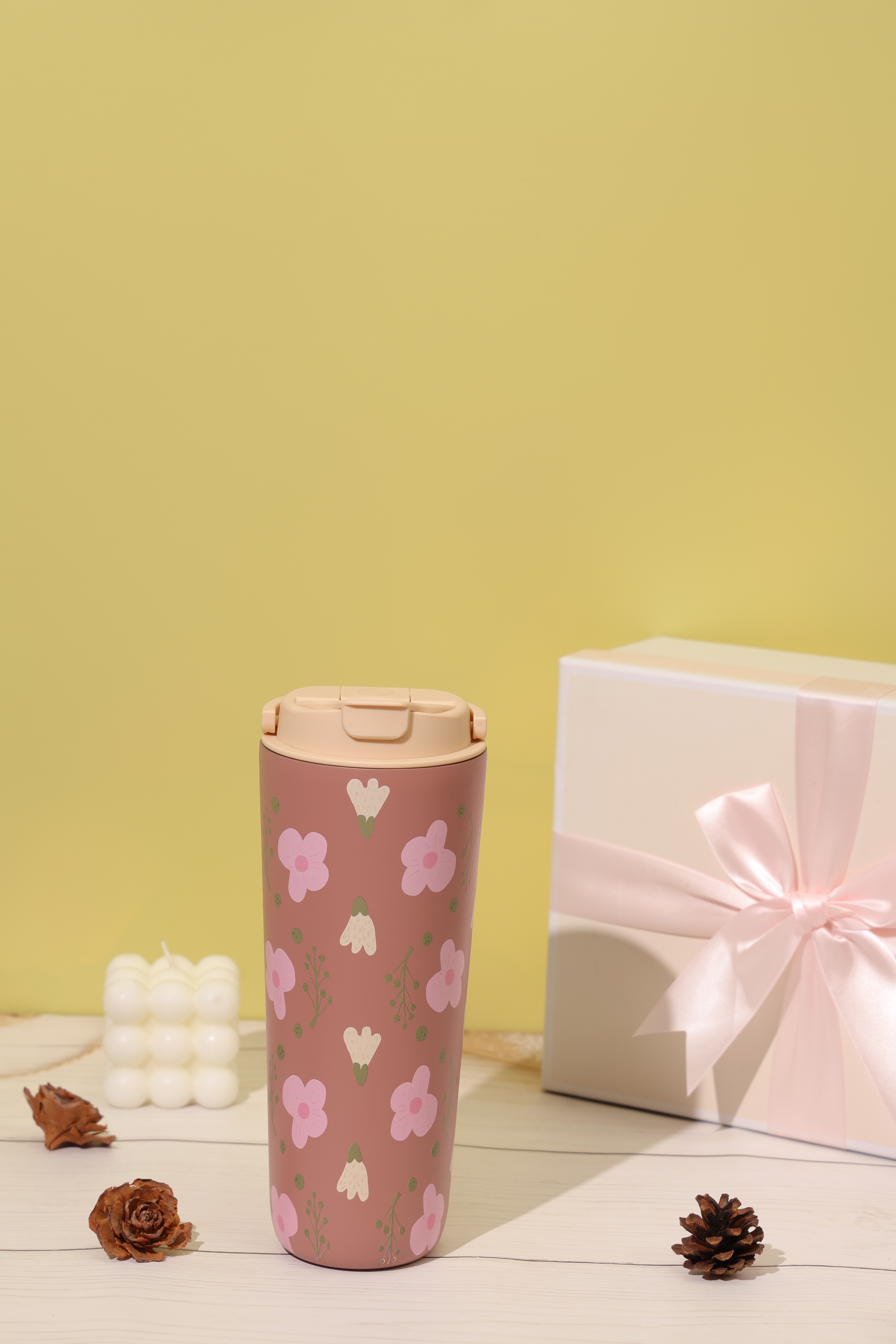 純鈦跳跳杯｜小花日和系列｜櫻小花Ｘ小鵝黃蓋