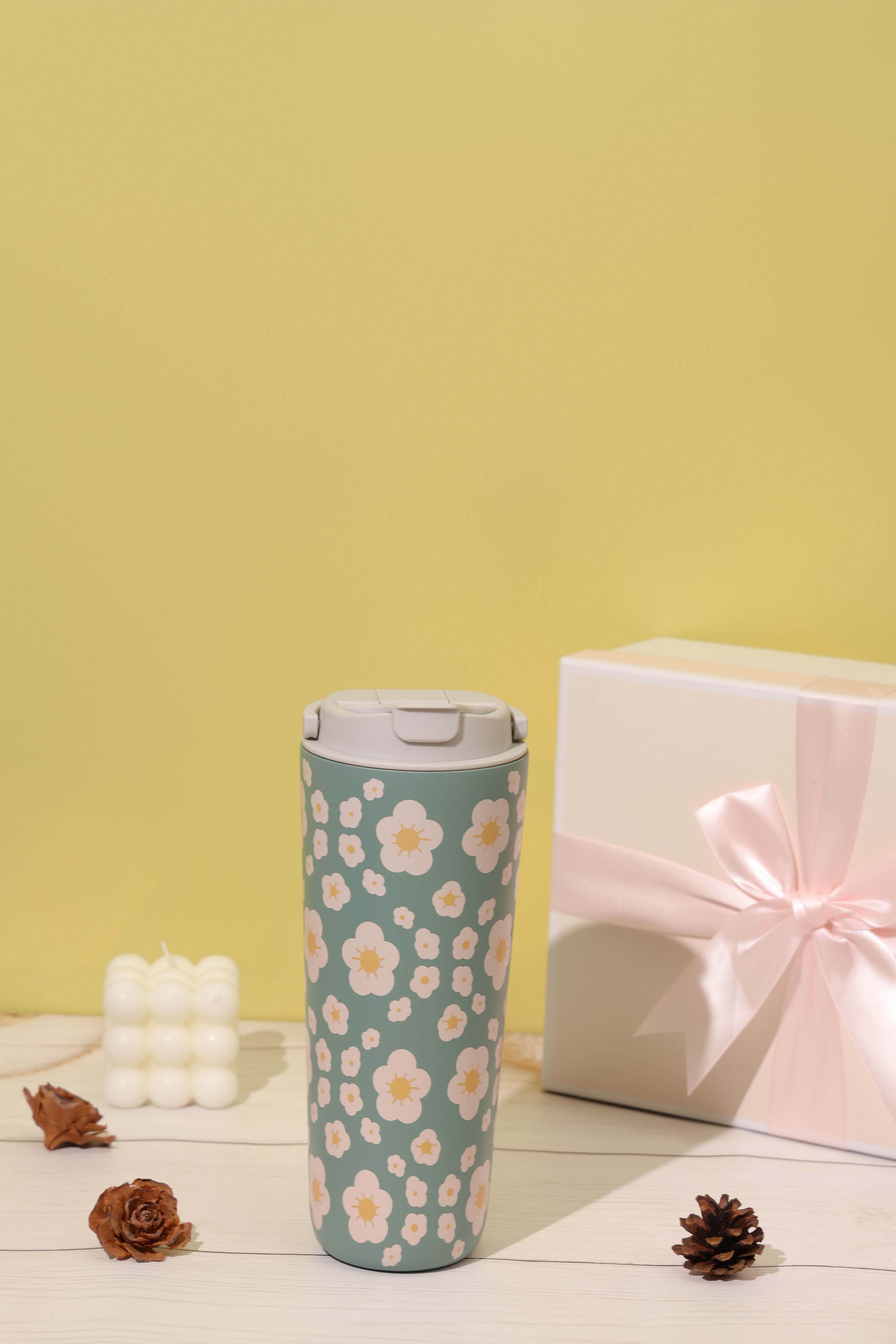 純鈦跳跳杯｜小花日和系列｜若草菊Ｘ雲霧灰蓋