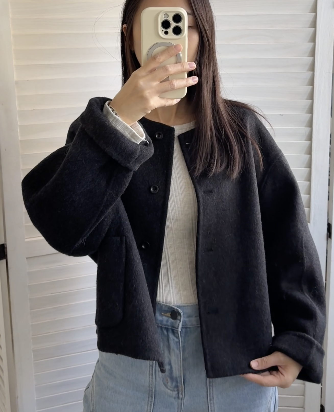 簡約款鈕扣羊毛外套