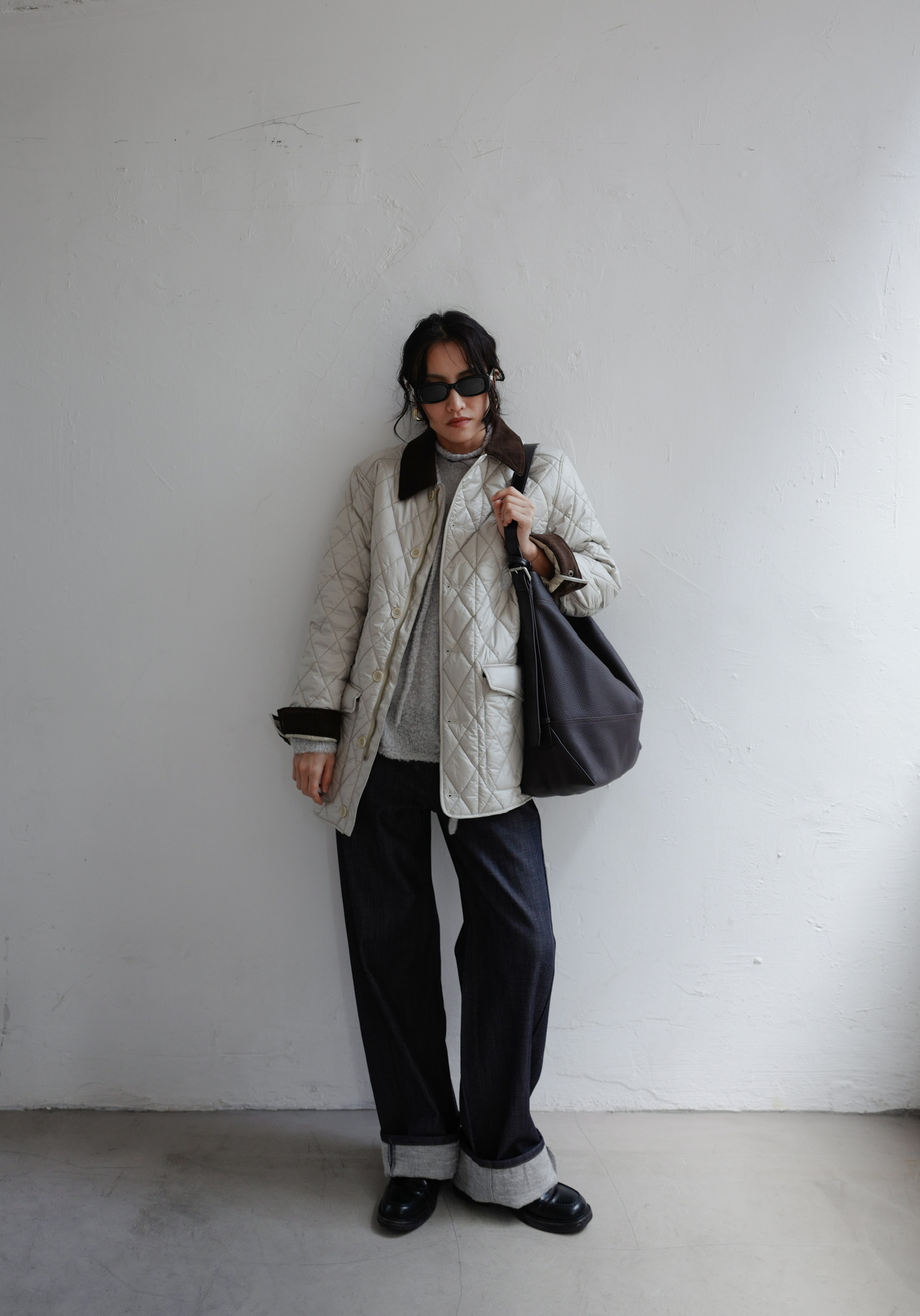 Corduroy details quilted jacket