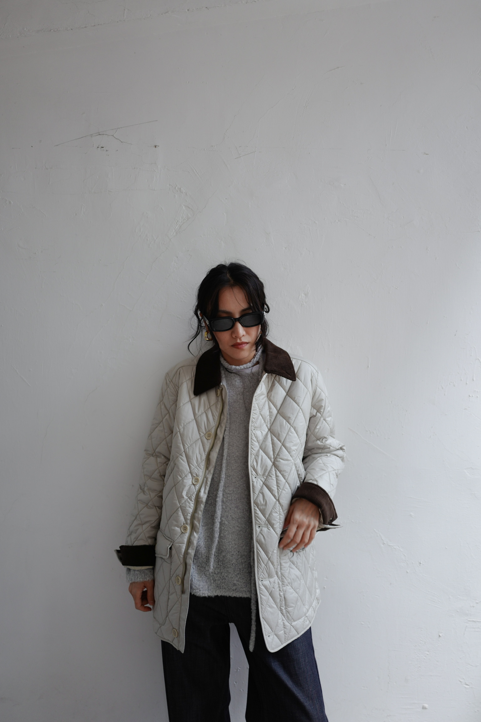 Corduroy details quilted jacket