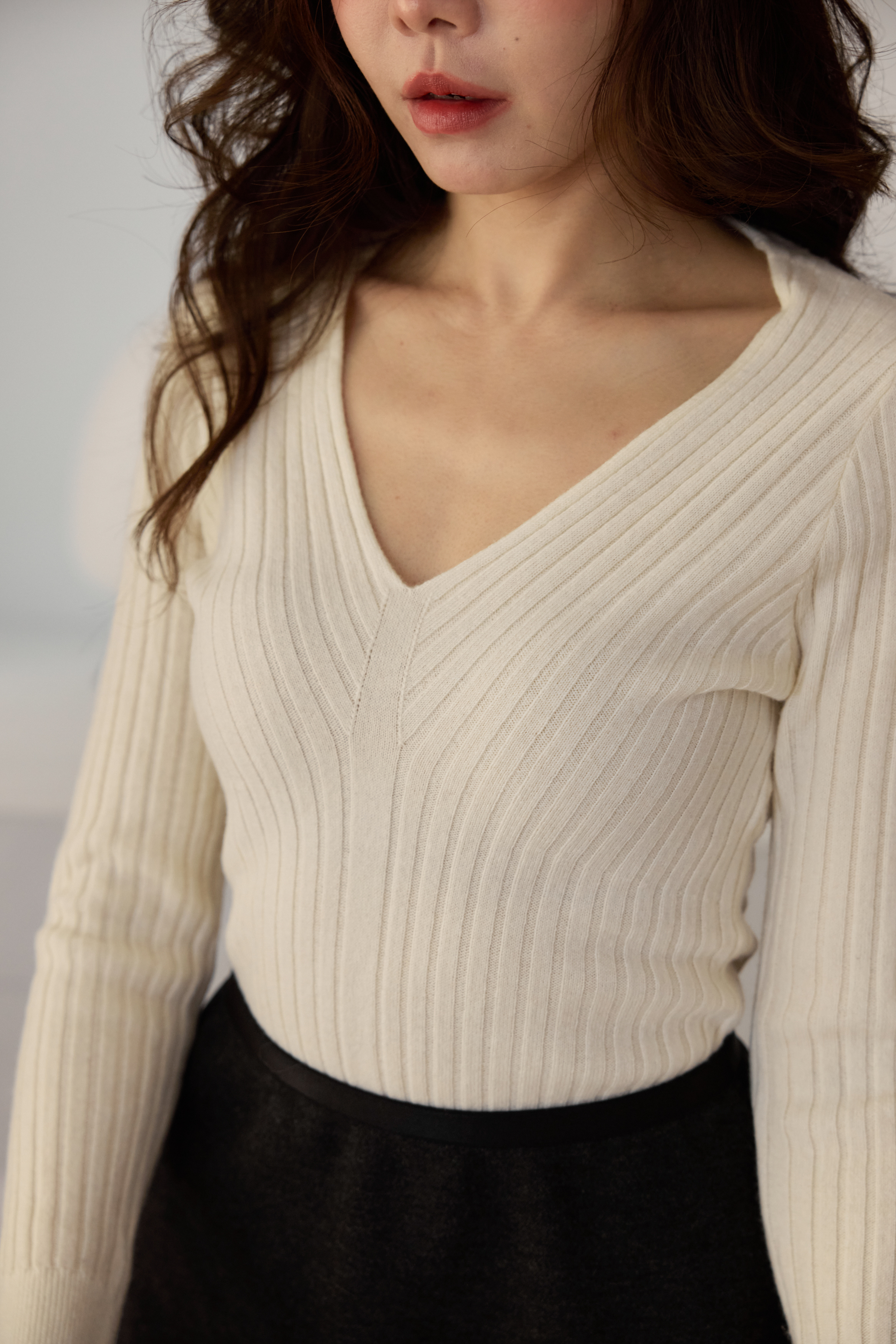 100%暖暖羊v領線條針織