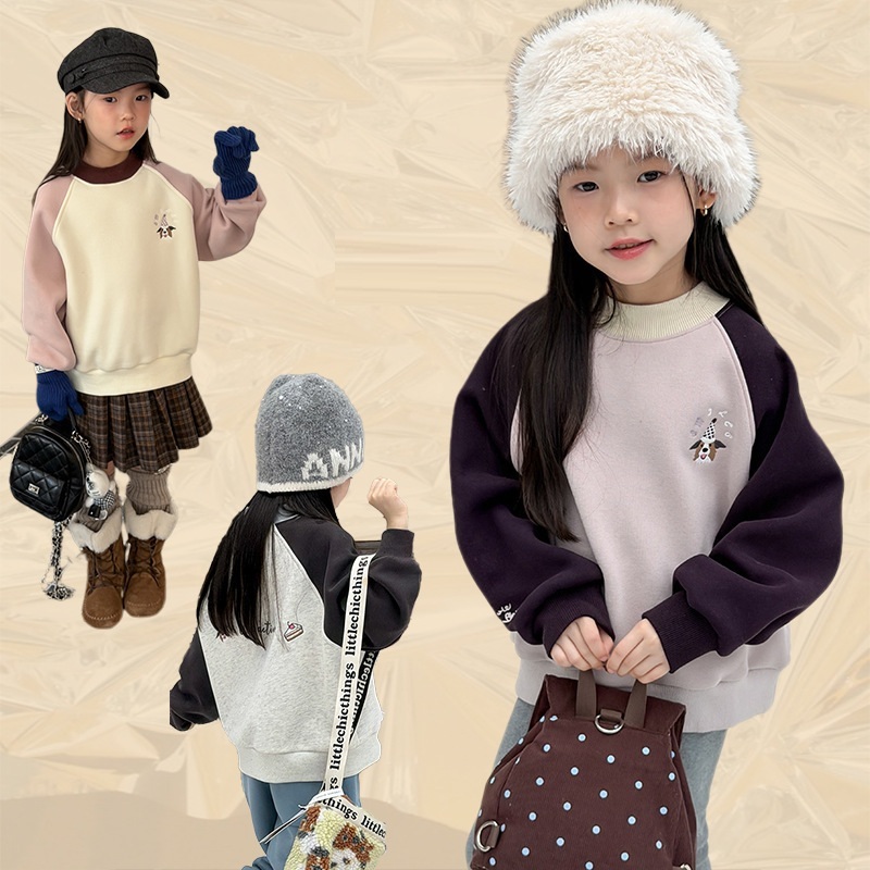 【加絨款】插肩袖搖粒絨內裡小狗上衣 3色 90-170cm