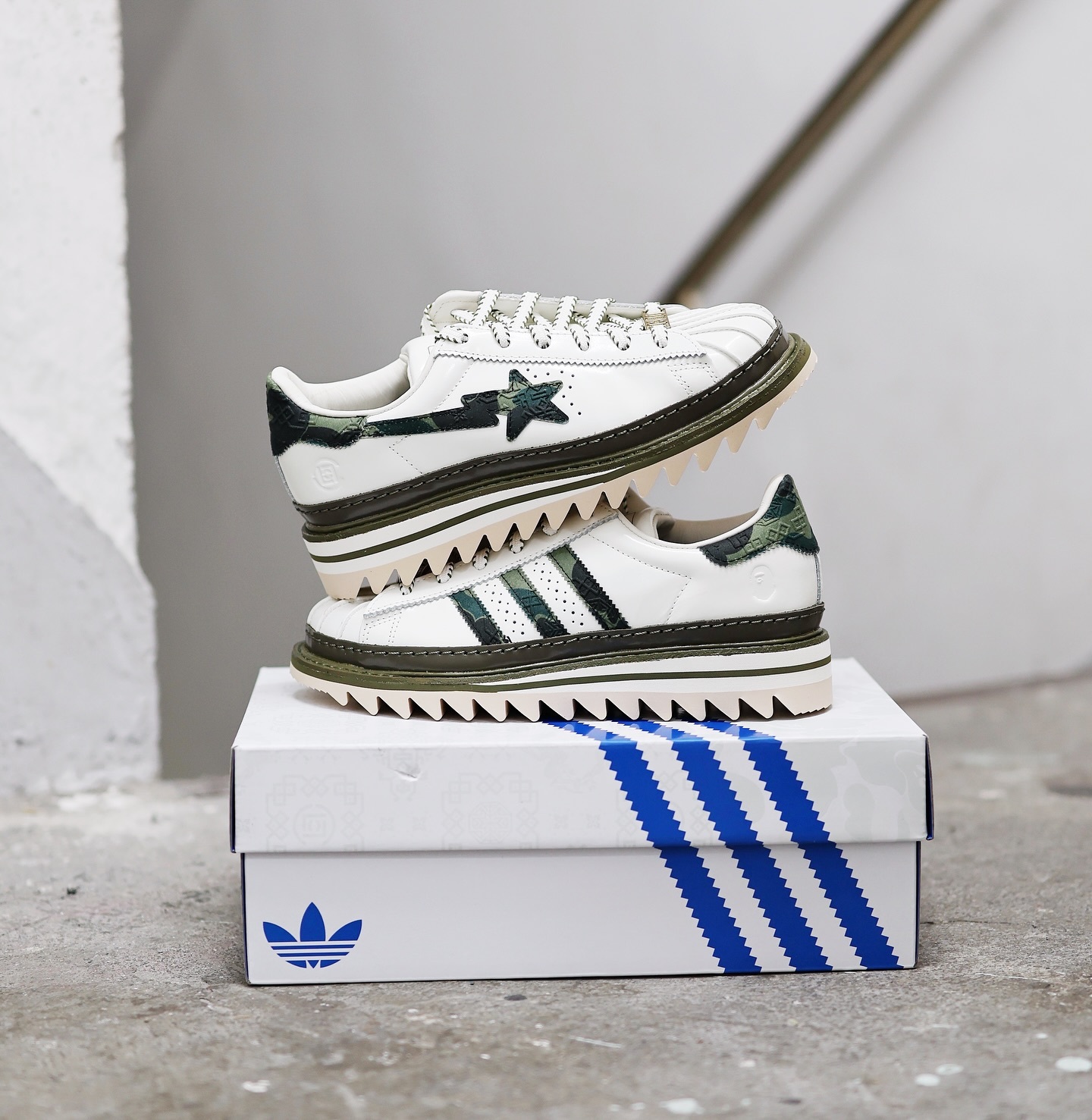 CLOT x BAPE x adidas Superstar Branch/Olive 迷彩 KJ1473
