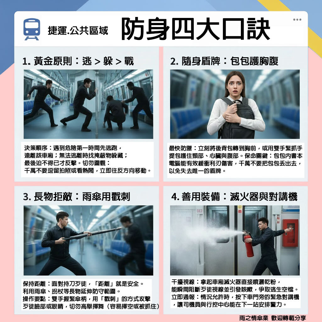 捷運防身,防身口訣,北捷殺人,隨機殺人,防身術,雨傘防身,防身雨傘