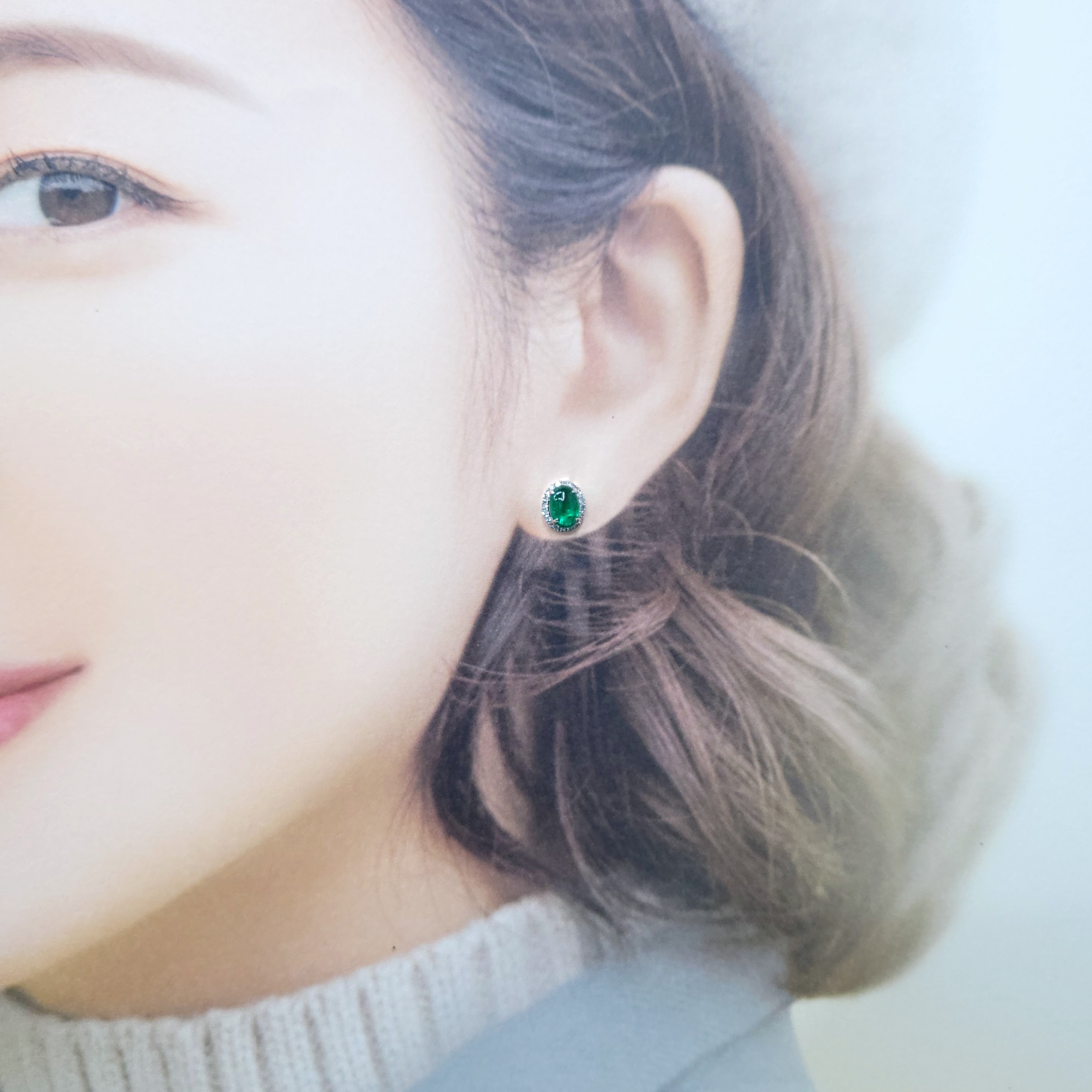 全新18K白金【主石1卡26份綠寶石】配15份鑽石耳環