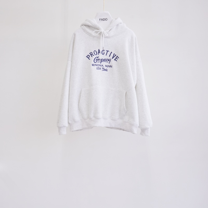 法朵Fado Shop｜保暖系 🐑刺繡字母內加銀狐絨連帽大學Tee 0214133 花灰/奶灰