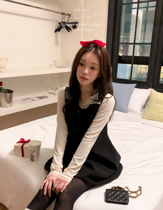 秋冬預訂｜透視精緻荷葉邊領疊層抓絨T 恤