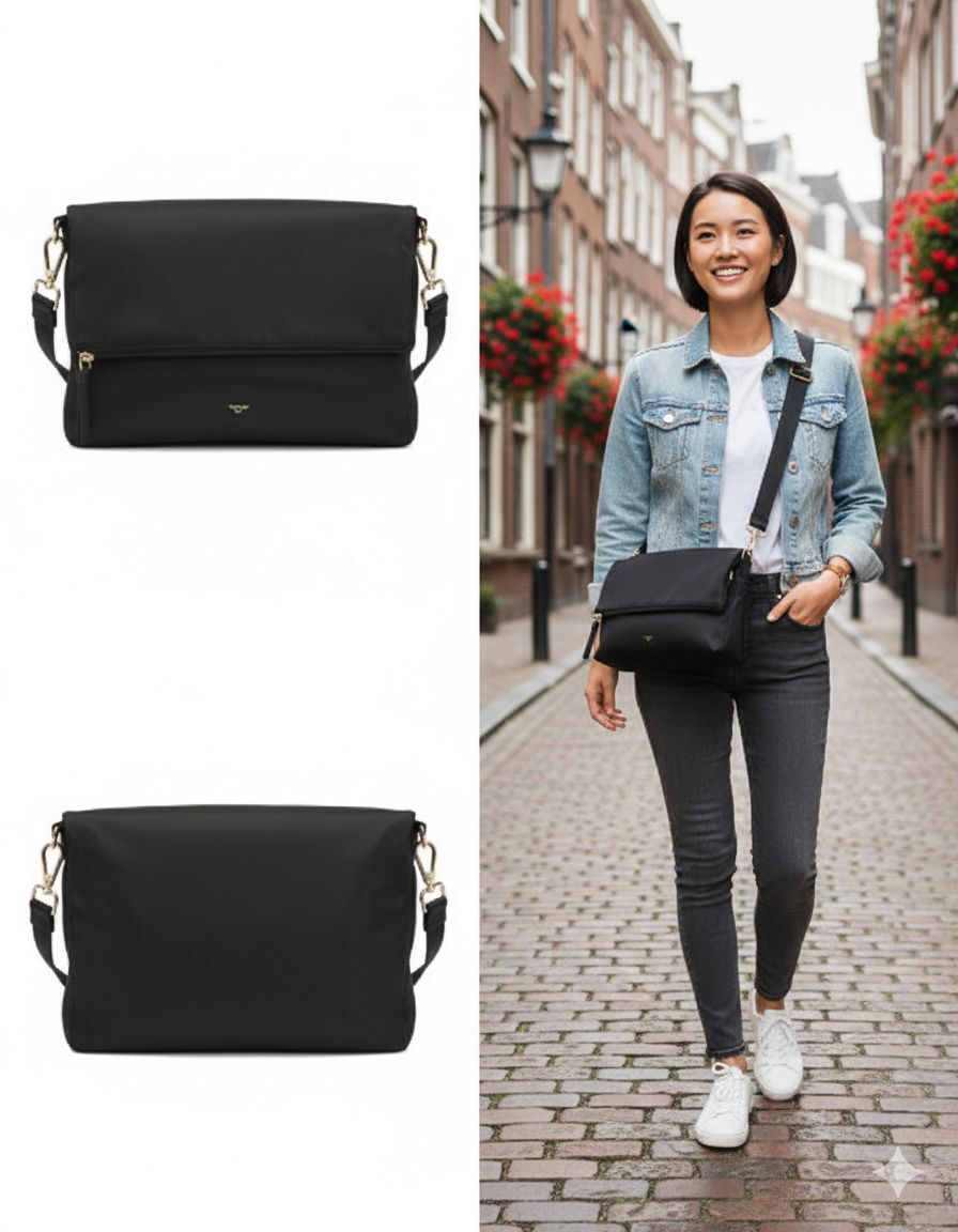 【預購】Q121905 RADLEY LONDON 小號翻蓋斜背包（黑色, 12.5in W x 8.5in H）