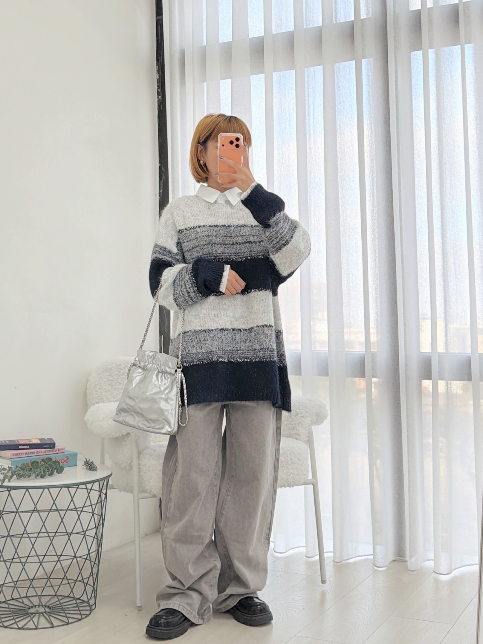 法朵Fado shop｜口袋鉚釘設計牛仔寬長褲 2543018 藍/灰 S-L