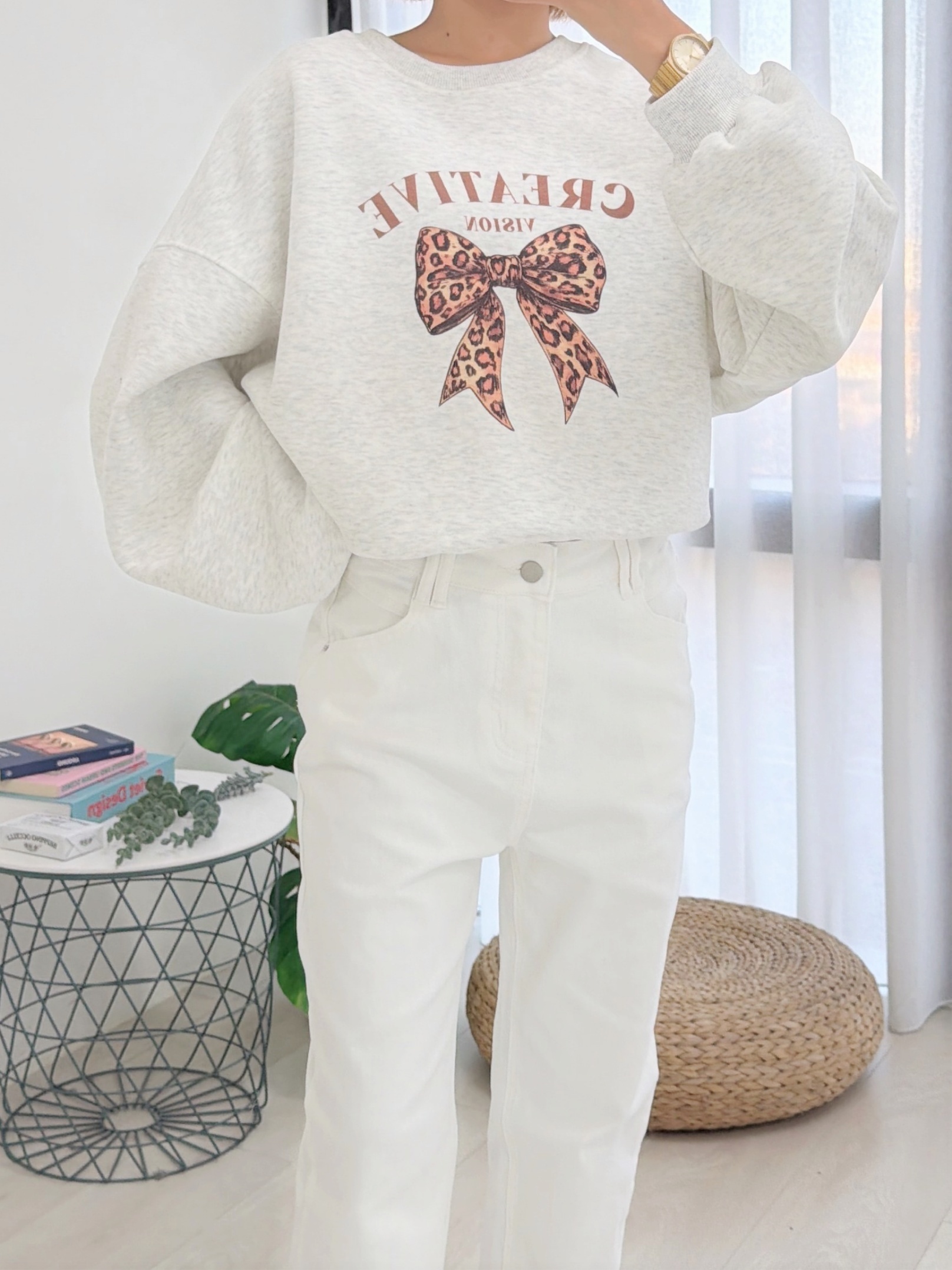 法朵Fado shop｜豹紋蝴蝶結短版圓領大學Tee 0214126 四色