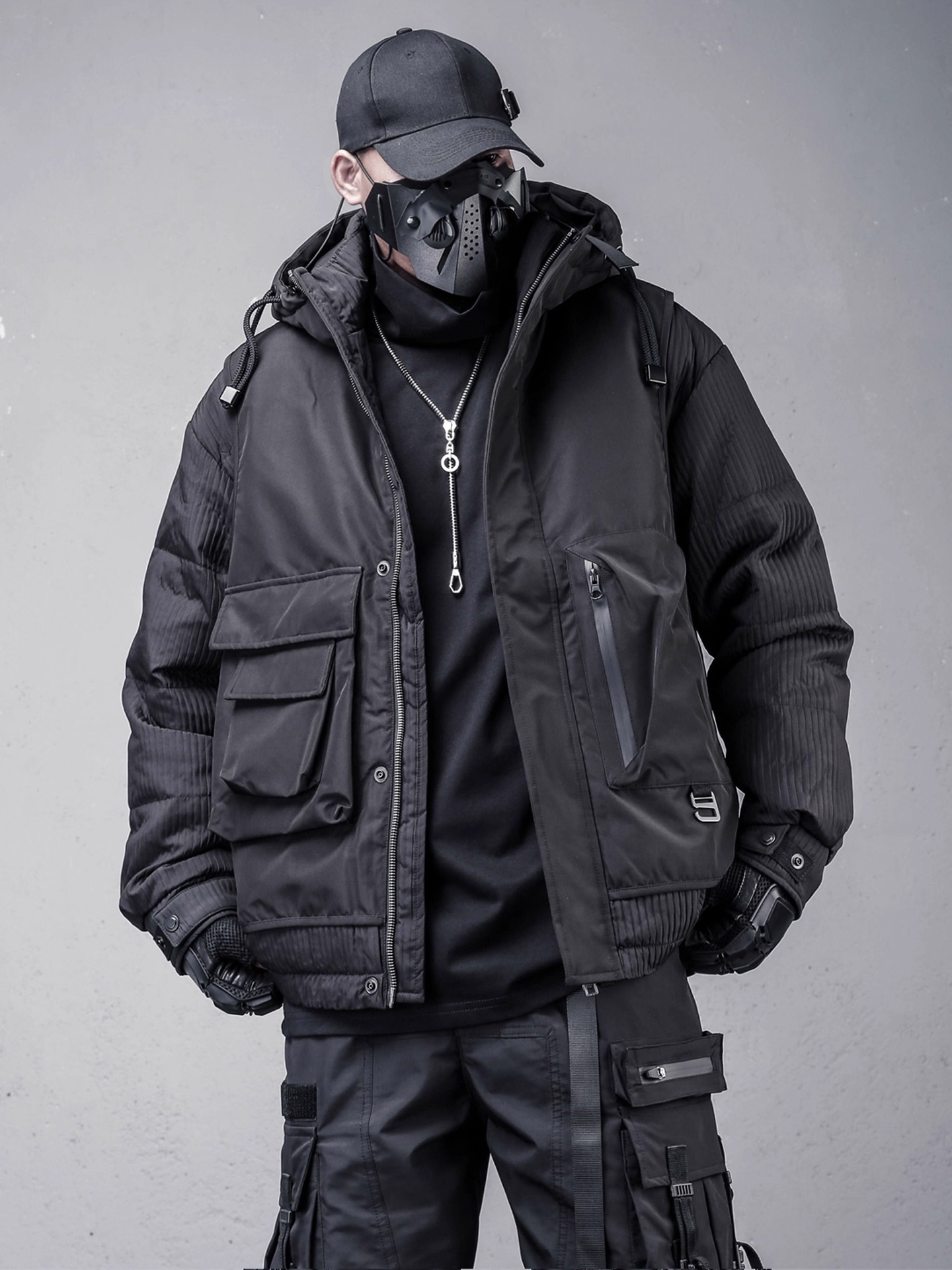 𝙏𝙀𝘾𝙃𝙒𝙀𝘼𝙍 機能假兩件戰術工裝連帽羽絨衣