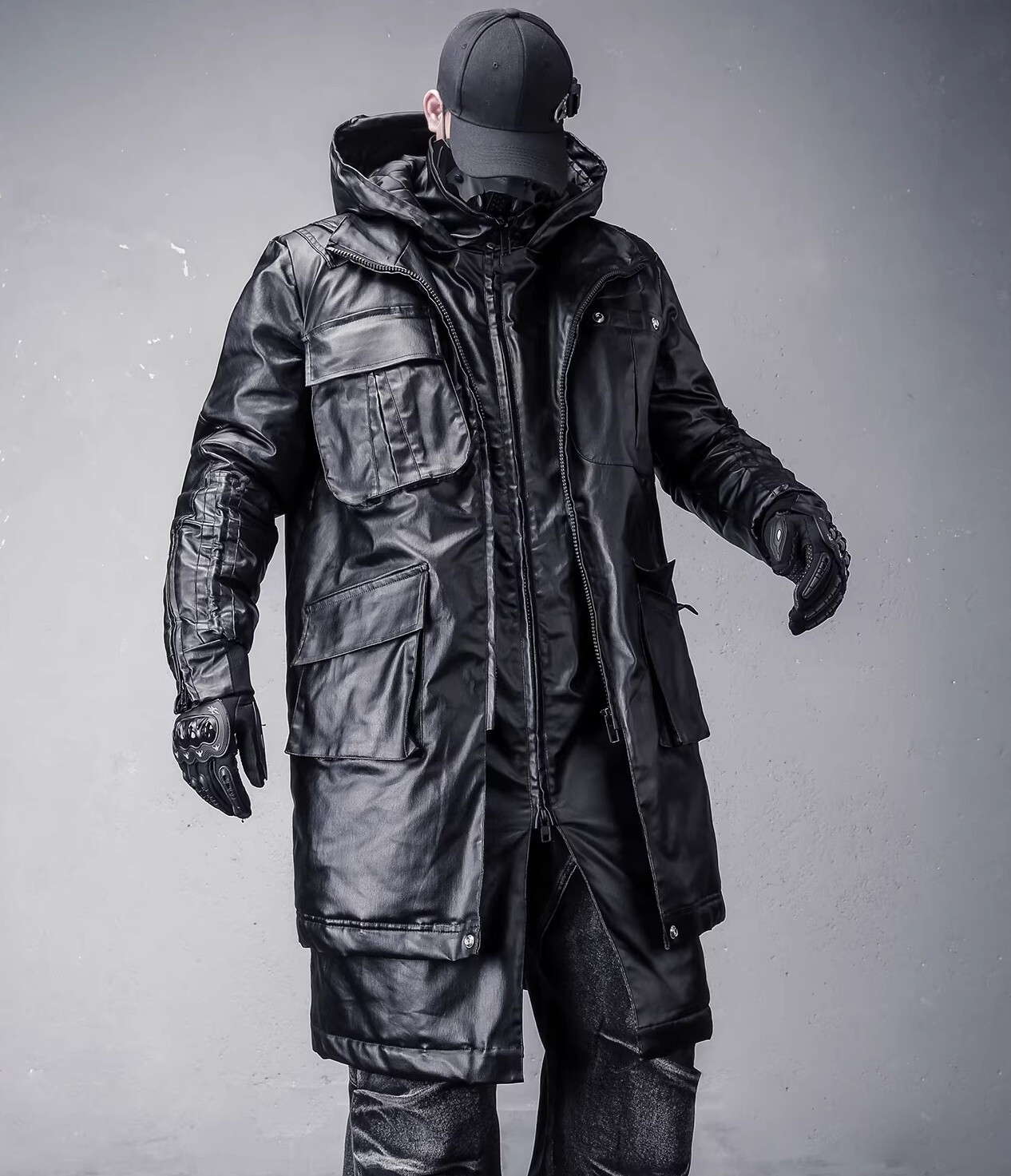 𝙏𝙀𝘾𝙃𝙒𝙀𝘼𝙍 蠟染暗黑連帽長款棉衣外套