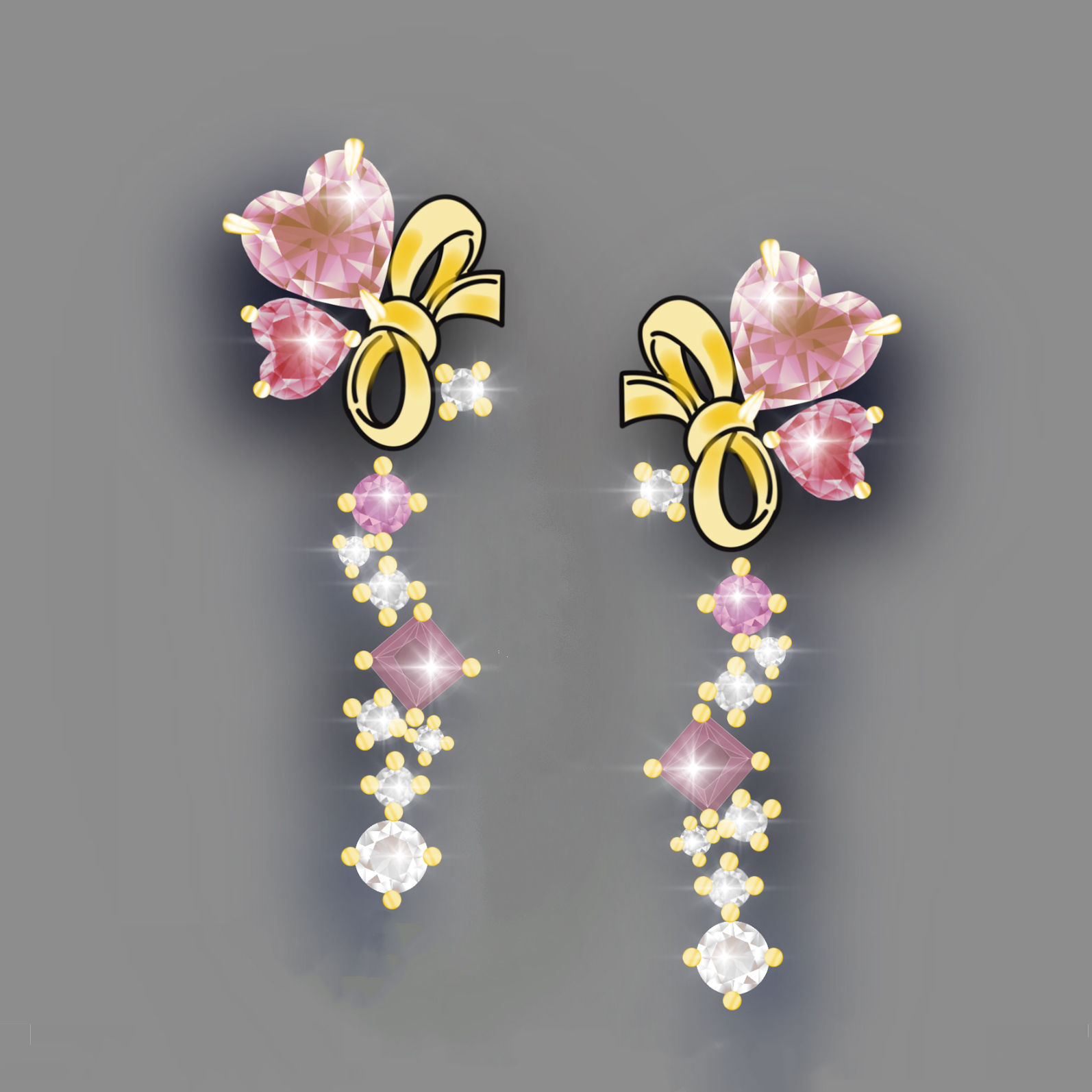 【訂製】心形碧璽蝴蝶結18K耳環