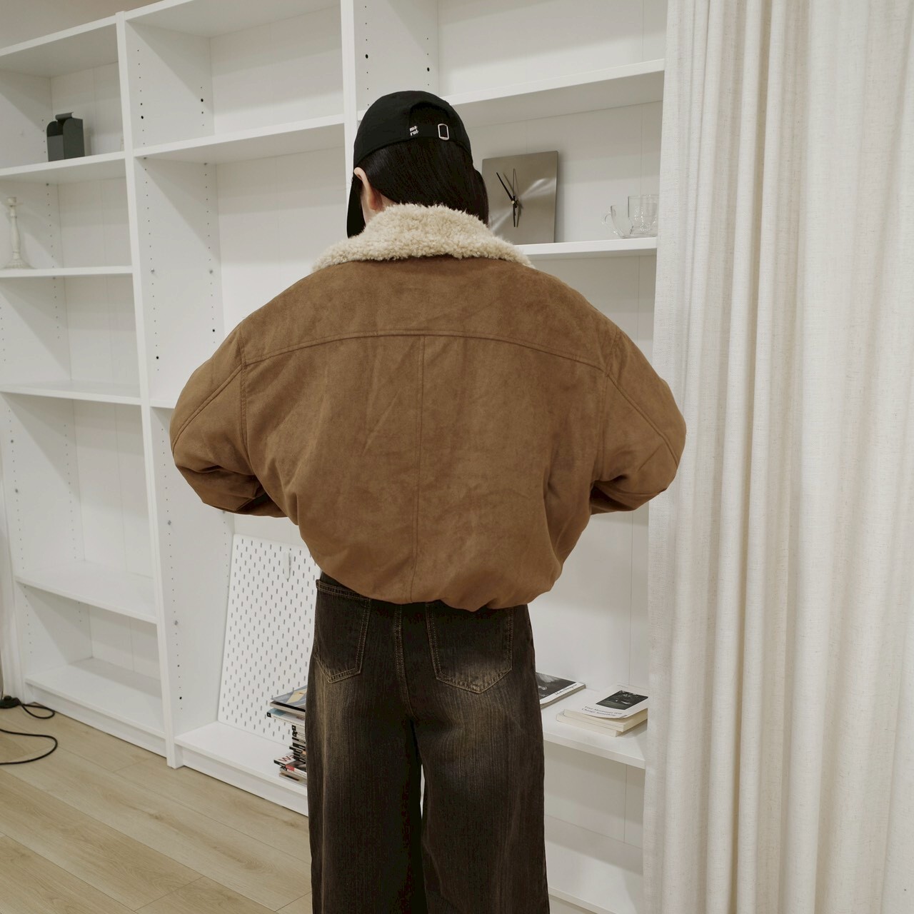 仿麂皮質感鋪棉外套