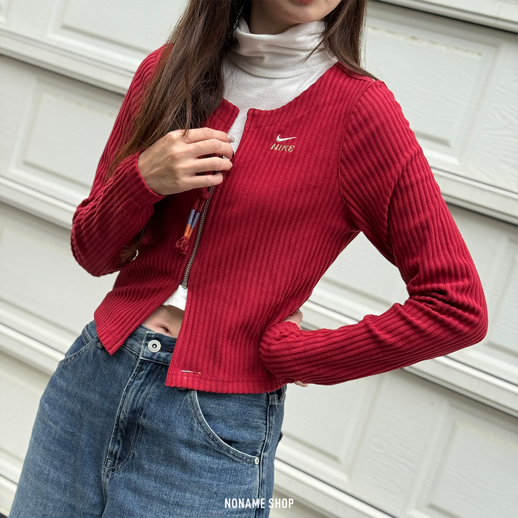 NIKE NSW CHILL RIB CNY 馬年限定 羅紋 開襟 拉鍊 外套 長袖 紅色 (女款)