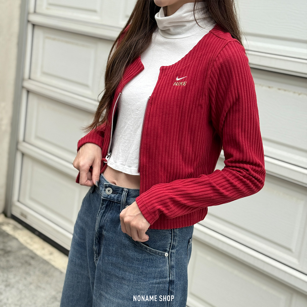 NIKE NSW CHILL RIB CNY 馬年限定 羅紋 開襟 拉鍊 外套 長袖 紅色 (女款)