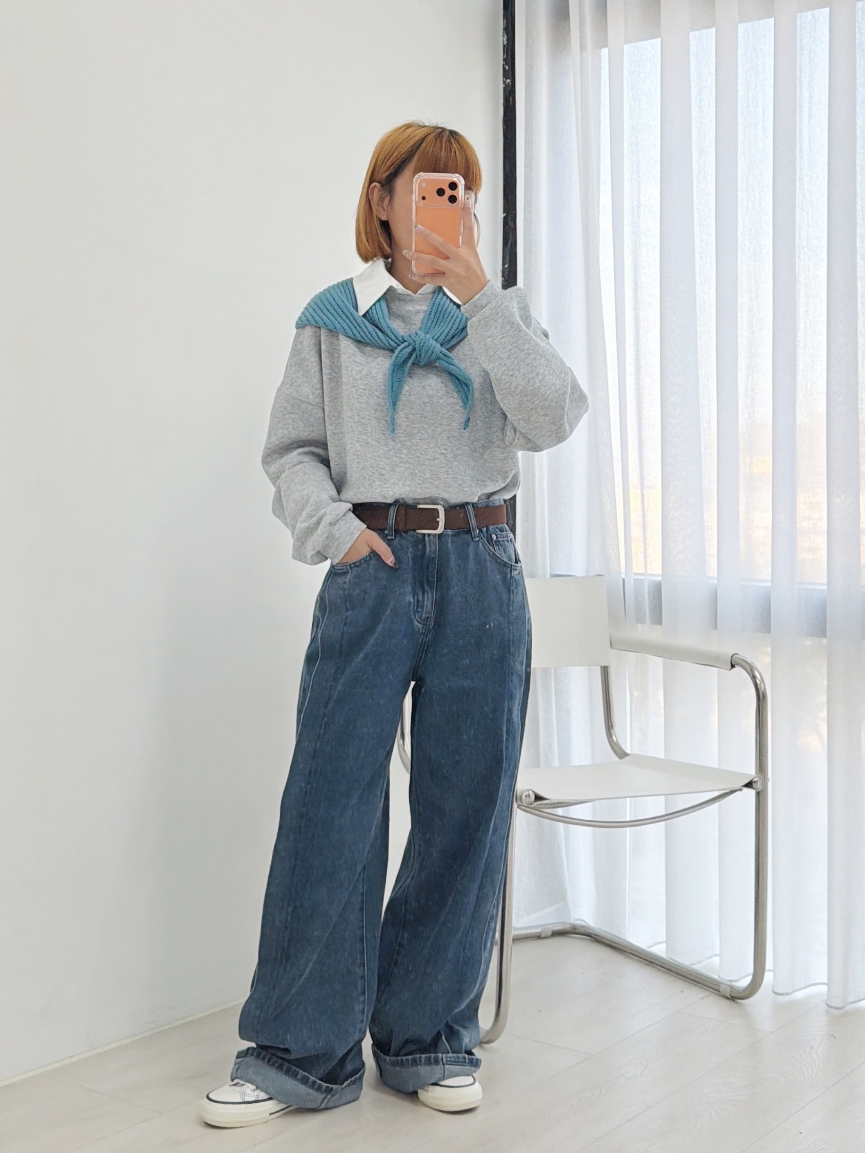 法朵Fado shop｜單釦刷色車線牛仔寬褲 2544007 黑/深藍 S-XL