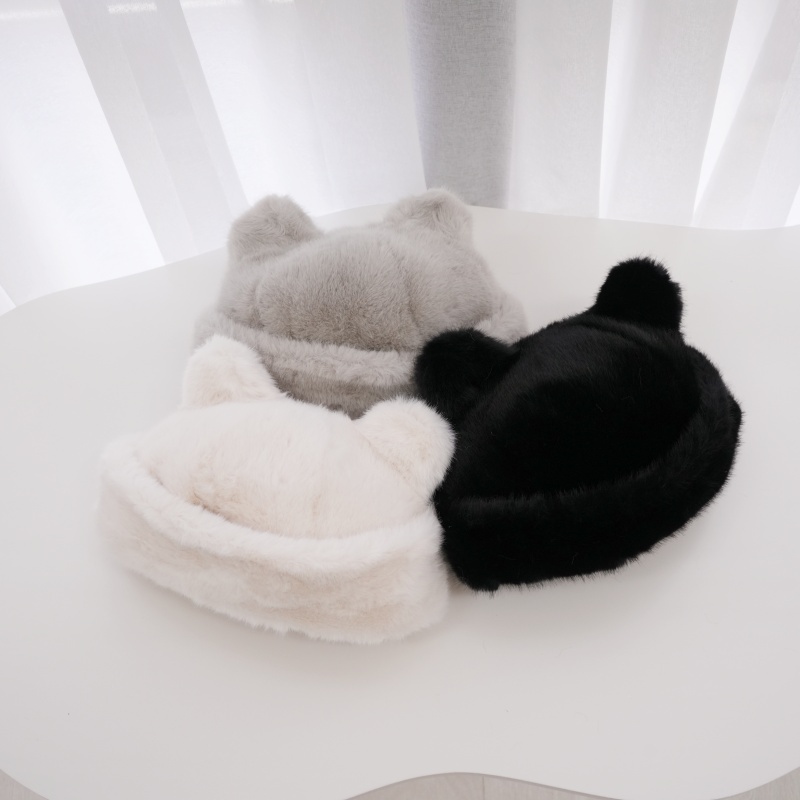法朵Fado Shop｜韓系ins風 ꔫ:* 厚實兔絨毛熊耳朵盆帽 7964002 三色