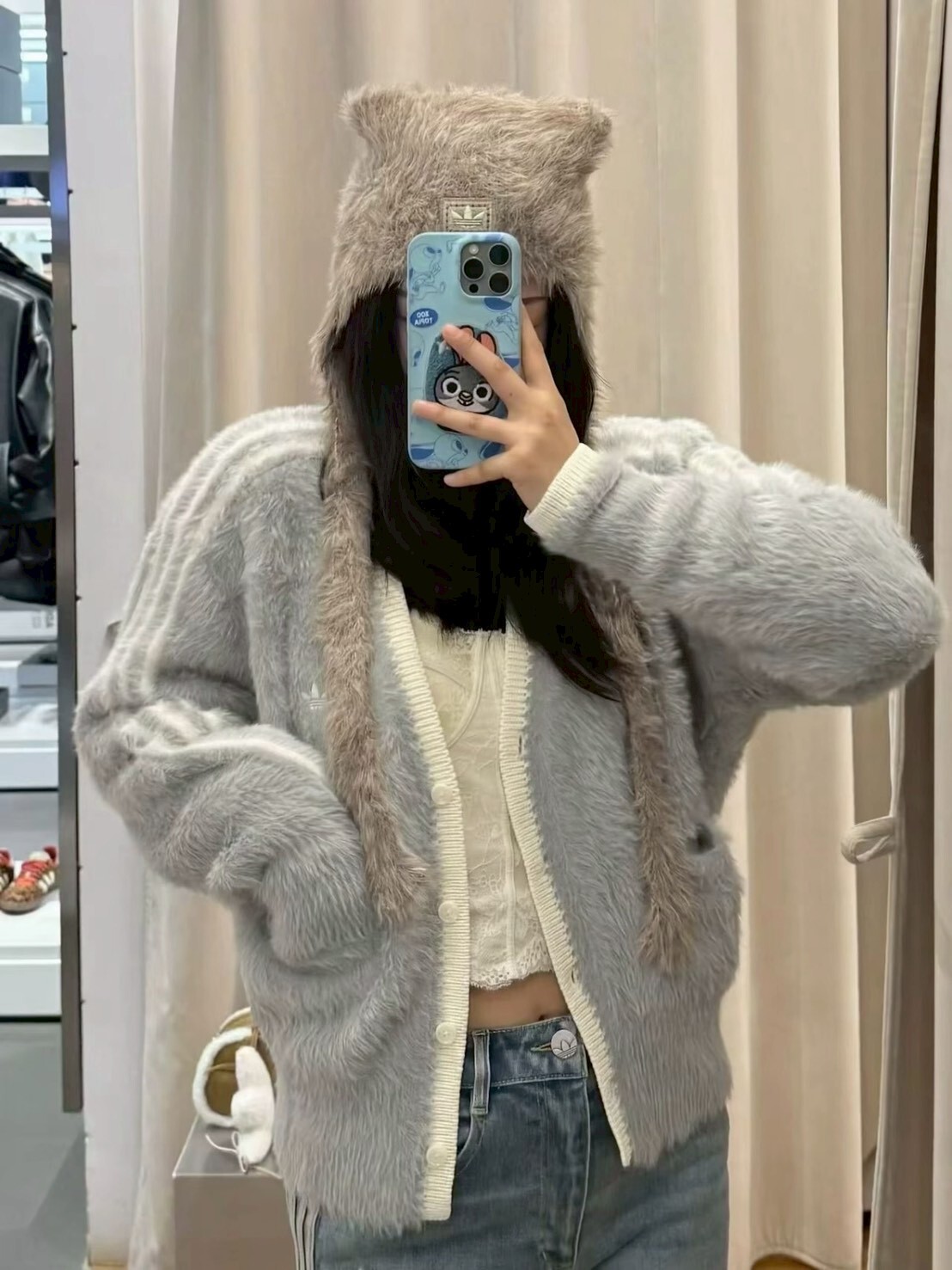 adidas Originals 超軟 馬海毛綁帶貓耳帽