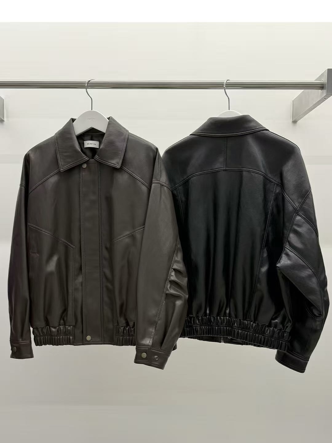 Q53 高級剪裁皮外套（深咖）