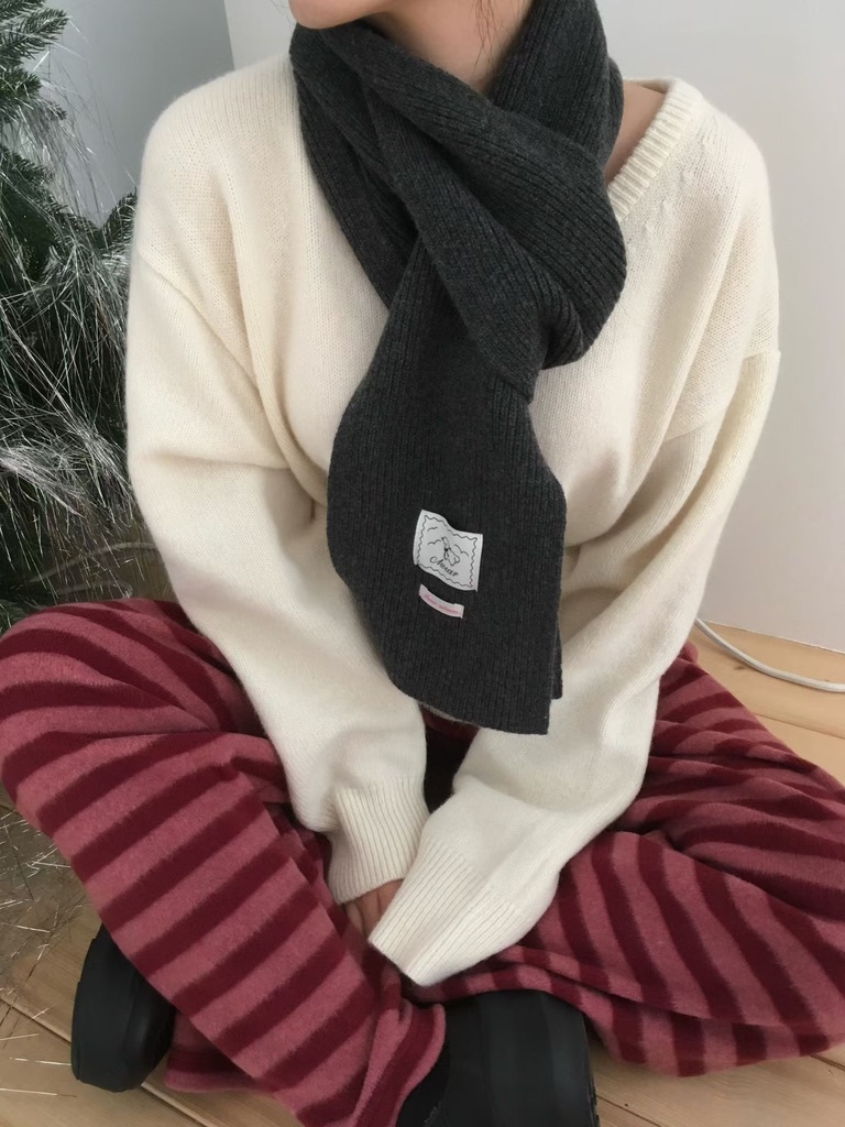 Q09 100%羊毛針織圍巾 (米白/淡灰紫/粉/黃/紫/深灰)