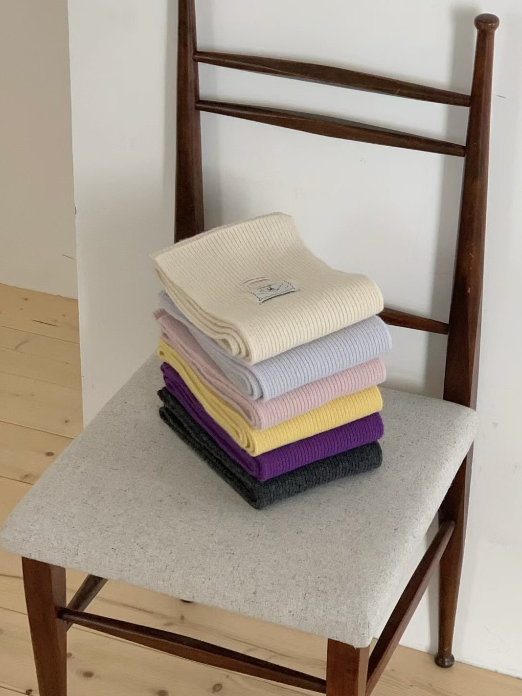 Q09 100%羊毛針織圍巾 (米白/淡灰紫/粉/黃/紫/深灰)