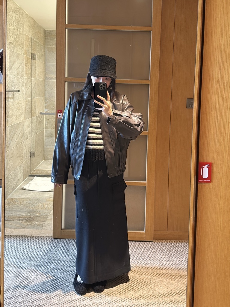 Q53 高級剪裁皮外套（深咖/黑）