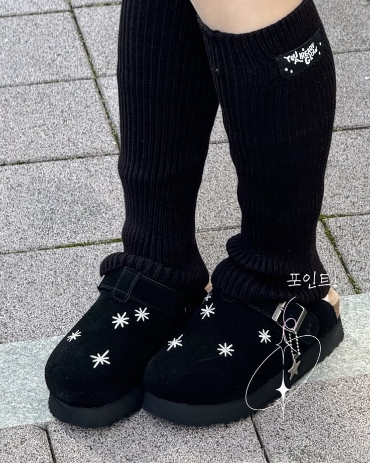 <超美>韓國 OTZ x Lofa Seoul 星星 刺繡 絨面 麂皮 拖鞋 懶人鞋 厚底 勃肯鞋