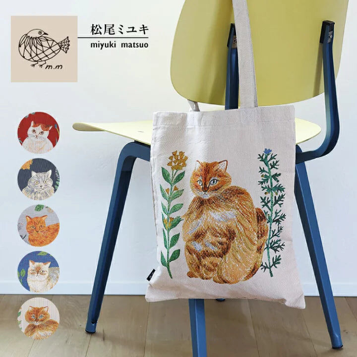 日本 松尾美雪 Miyuki Matsuo 貓咪 刺繡 長方形托特包