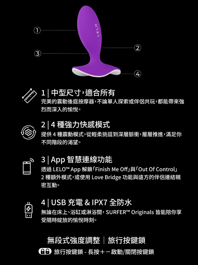 LELO SURFER Originals 手機遙控 後庭按摩棒 lelo門市 lelo肛塞