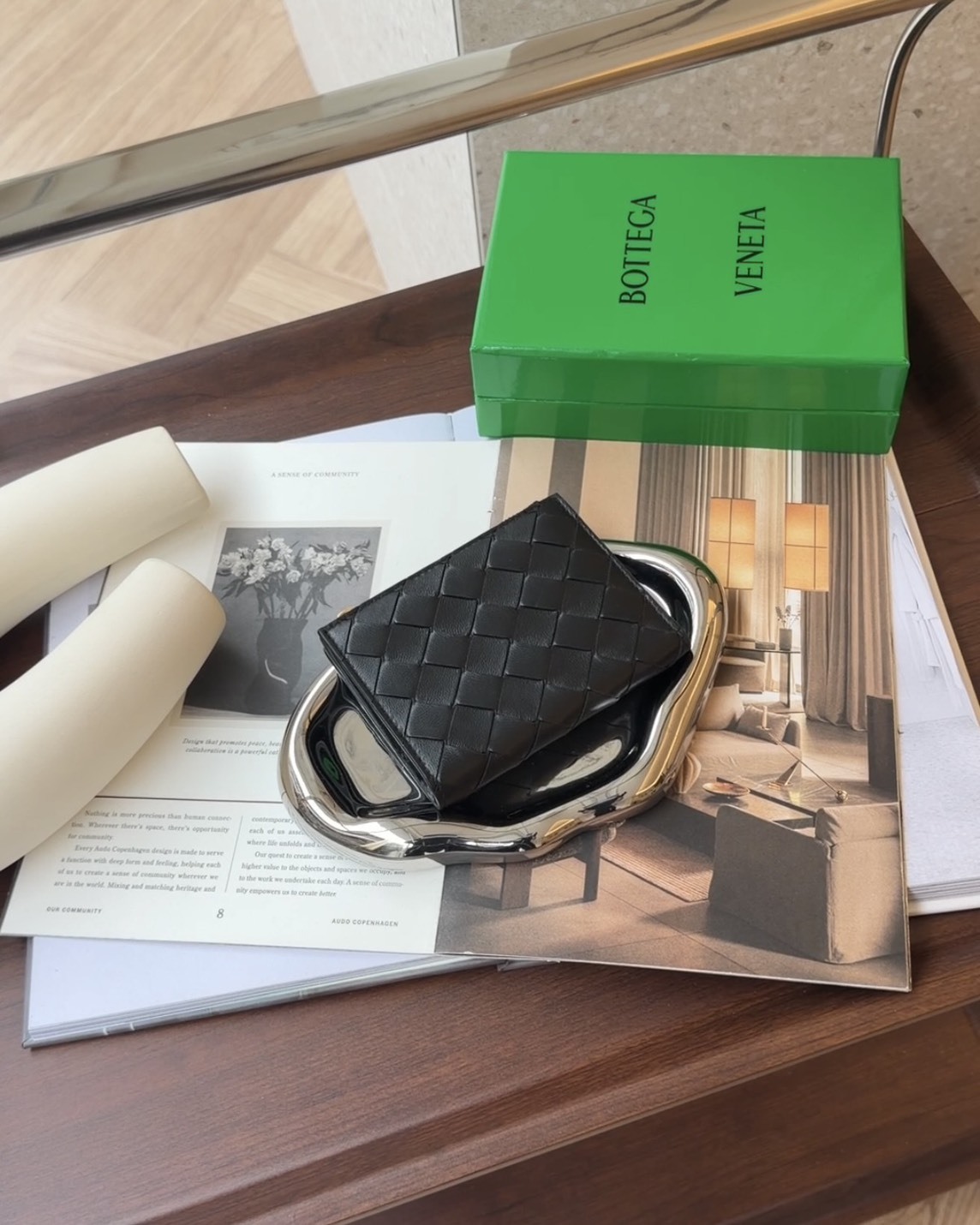 BV｜中編織一字對開拉鍊短夾