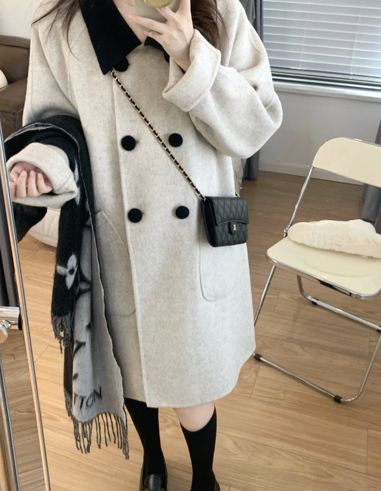 ᴷᴼᴿᴱᴬ 🇰🇷優雅小香風黑白配色雙排釦羊毛外套（兩色）