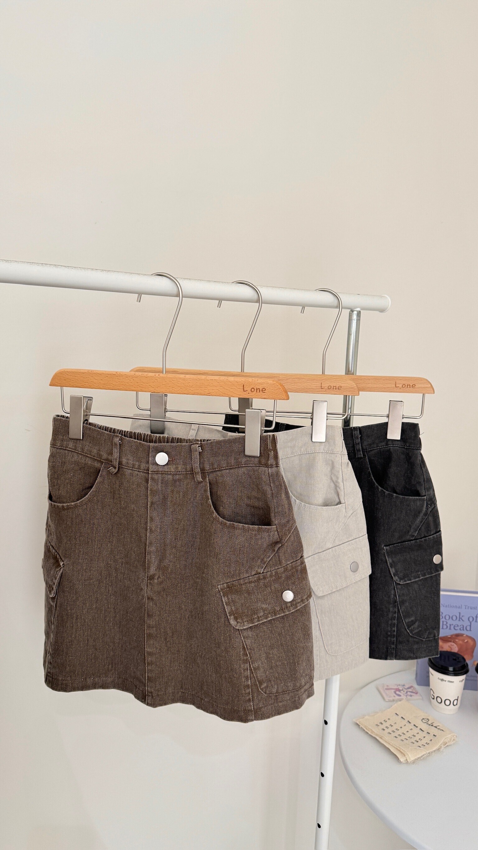 後鬆緊水洗工裝短裙