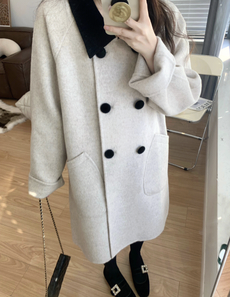 ᴷᴼᴿᴱᴬ 🇰🇷優雅小香風黑白配色雙排釦羊毛外套（兩色）