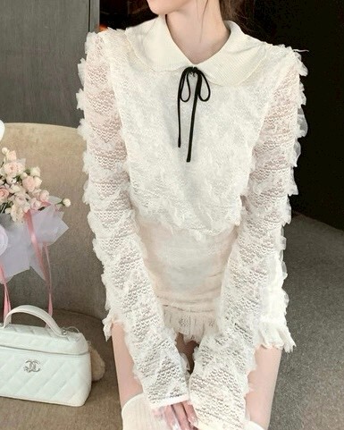 設計師家雪松星蕾絲花邊針織上衣+雪松星蕾絲花邊針織裙