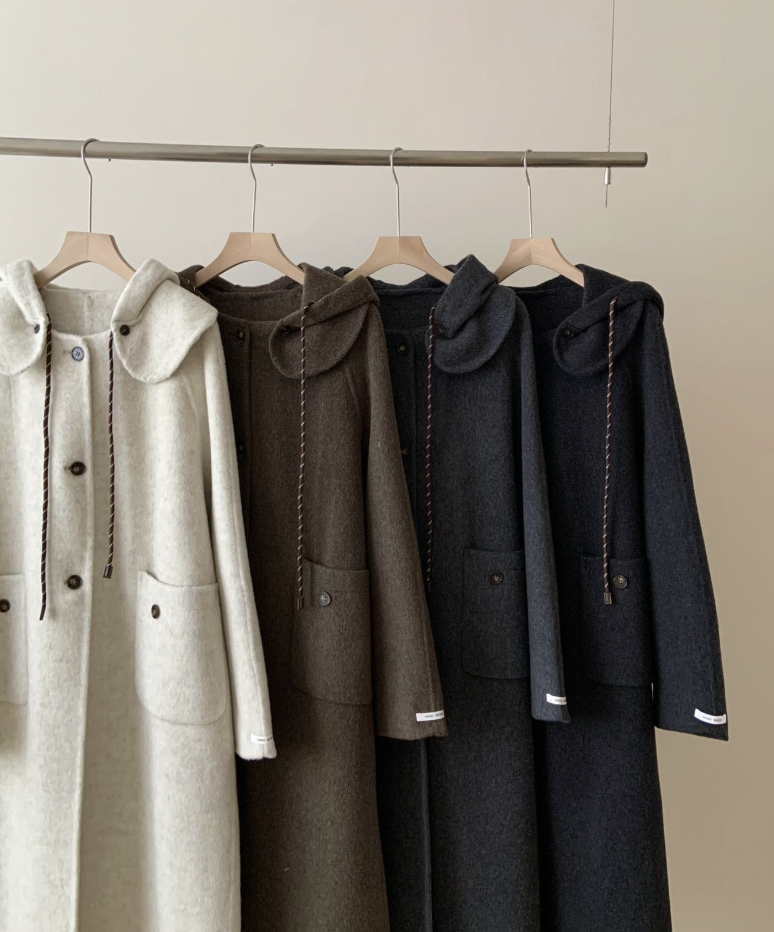 ᴷᴼᴿᴱᴬ 🇰🇷可拆卸帽款休閒風抽繩長版羊毛外套 （三色）