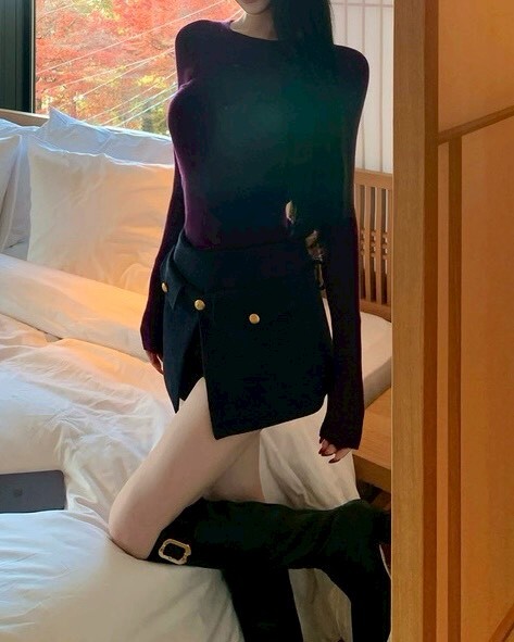 設計師家簡約圓領100%羊毛上衣+完美比例的毛呢a字短褲