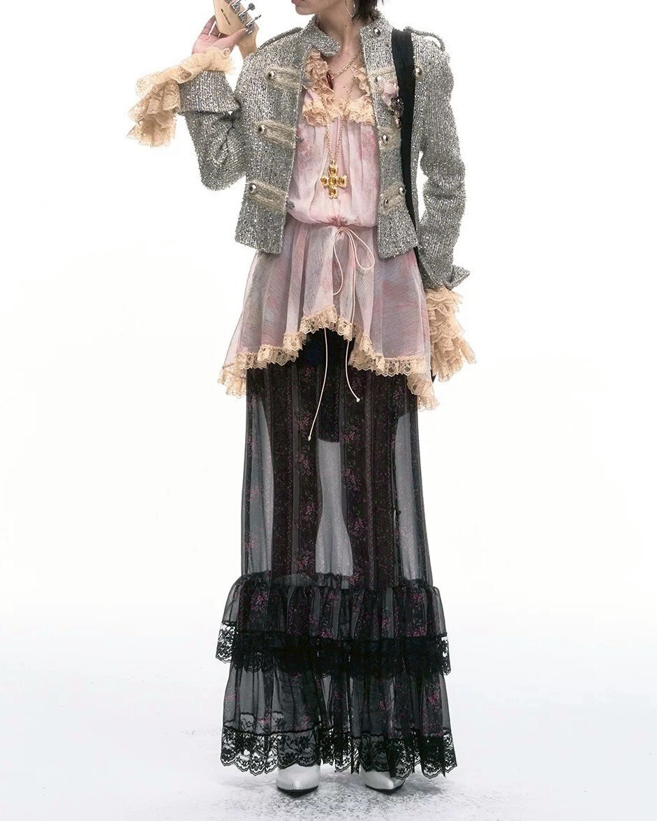 設計師家銀絲線編織重工香風騎士外套