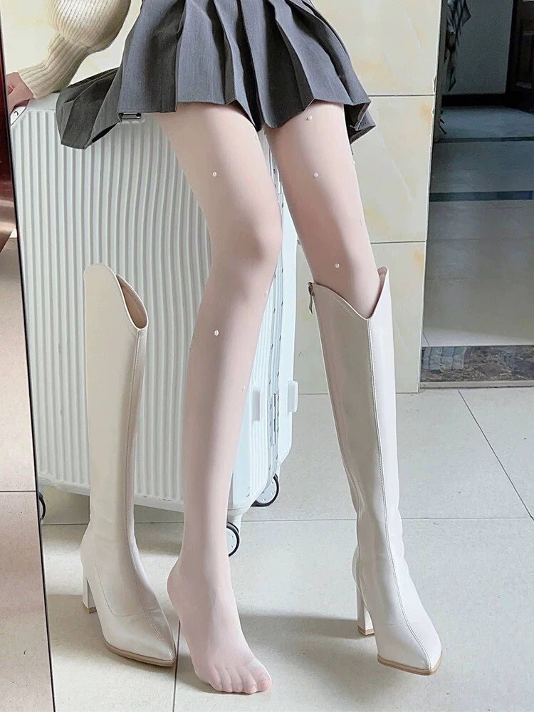 高統V口白色騎士靴