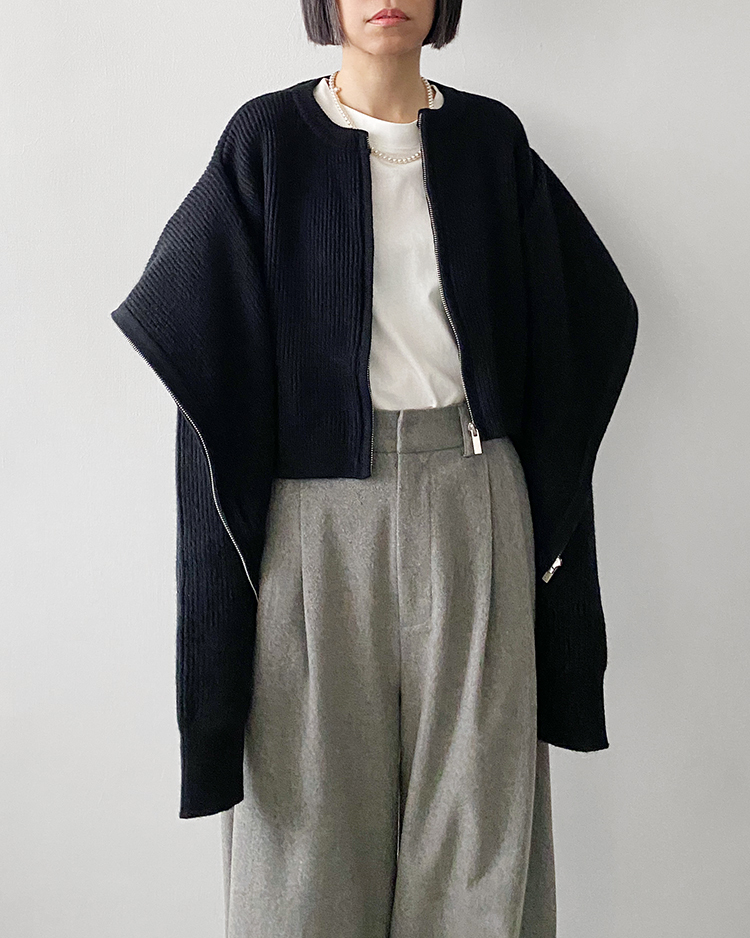 MKO-2849 雙層拉鍊針織外套