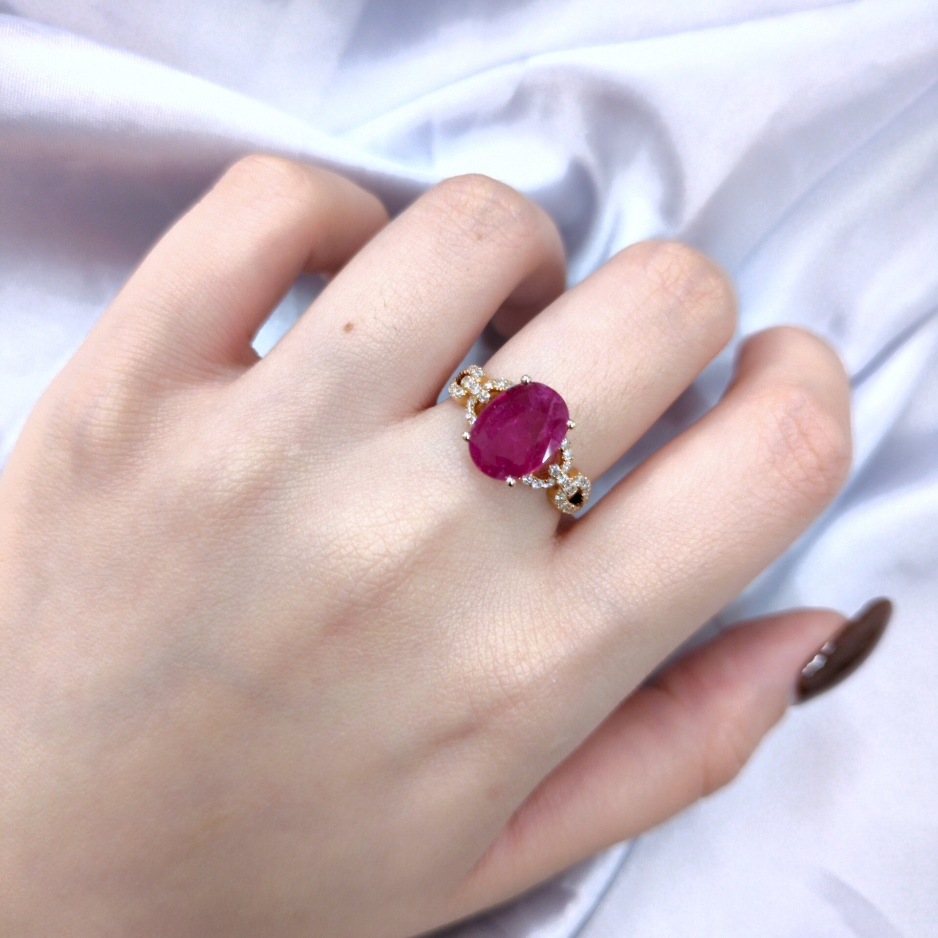 全新18K玫瑰金【單粒2卡43份紅寶石】配32份鑽石戒指